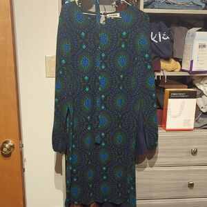 Boden Vibrant Blue and Green Long Sleeve Dress